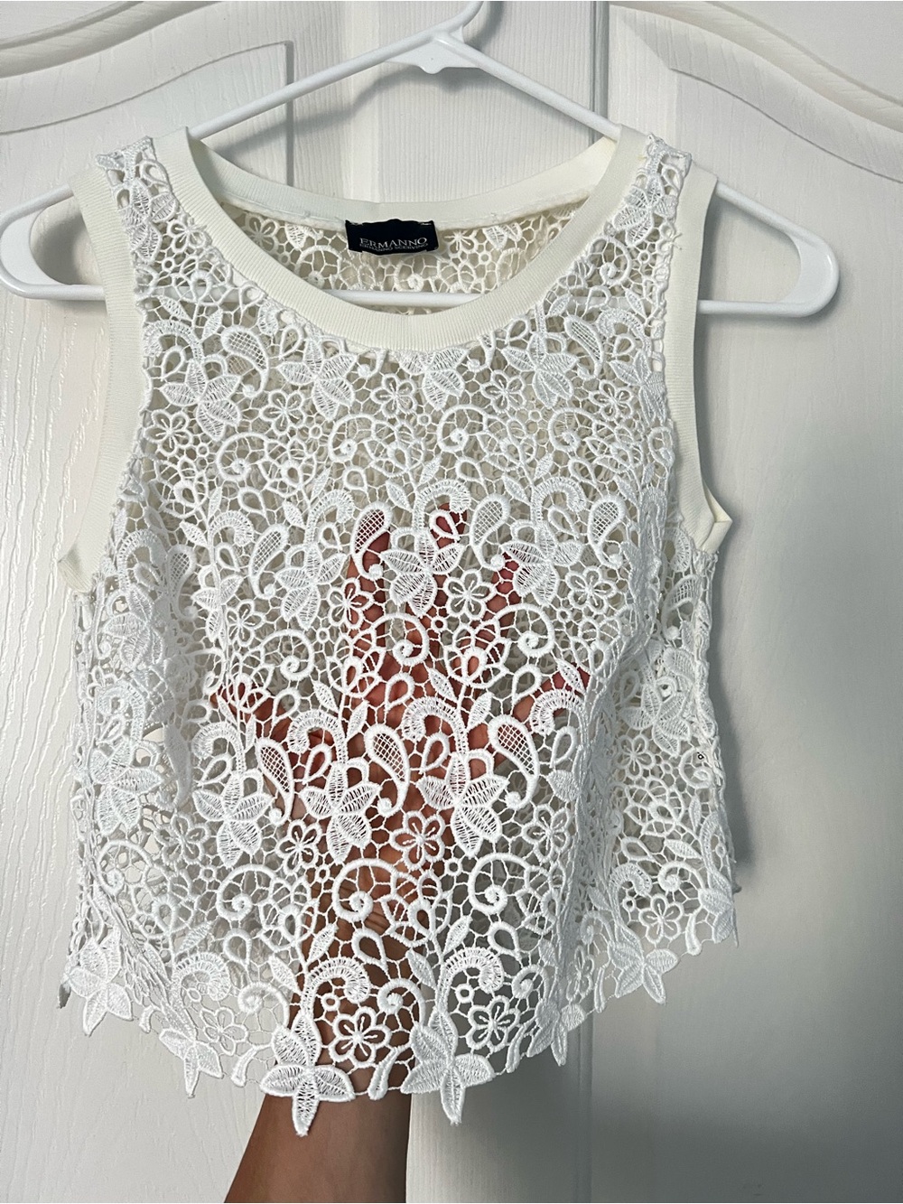 ERMANO White Lace Cropped Tank Top - , Women's